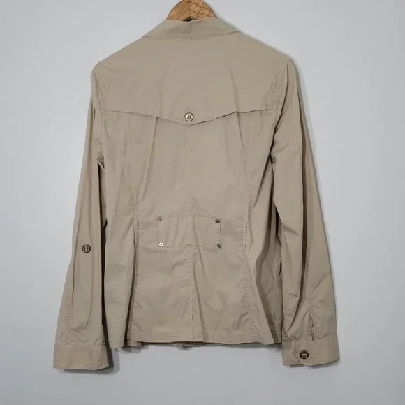 Studio Mode Womens Utility Jacket Pockets Cotton Blend Button Khaki Tan Large - Picture 10 of 12